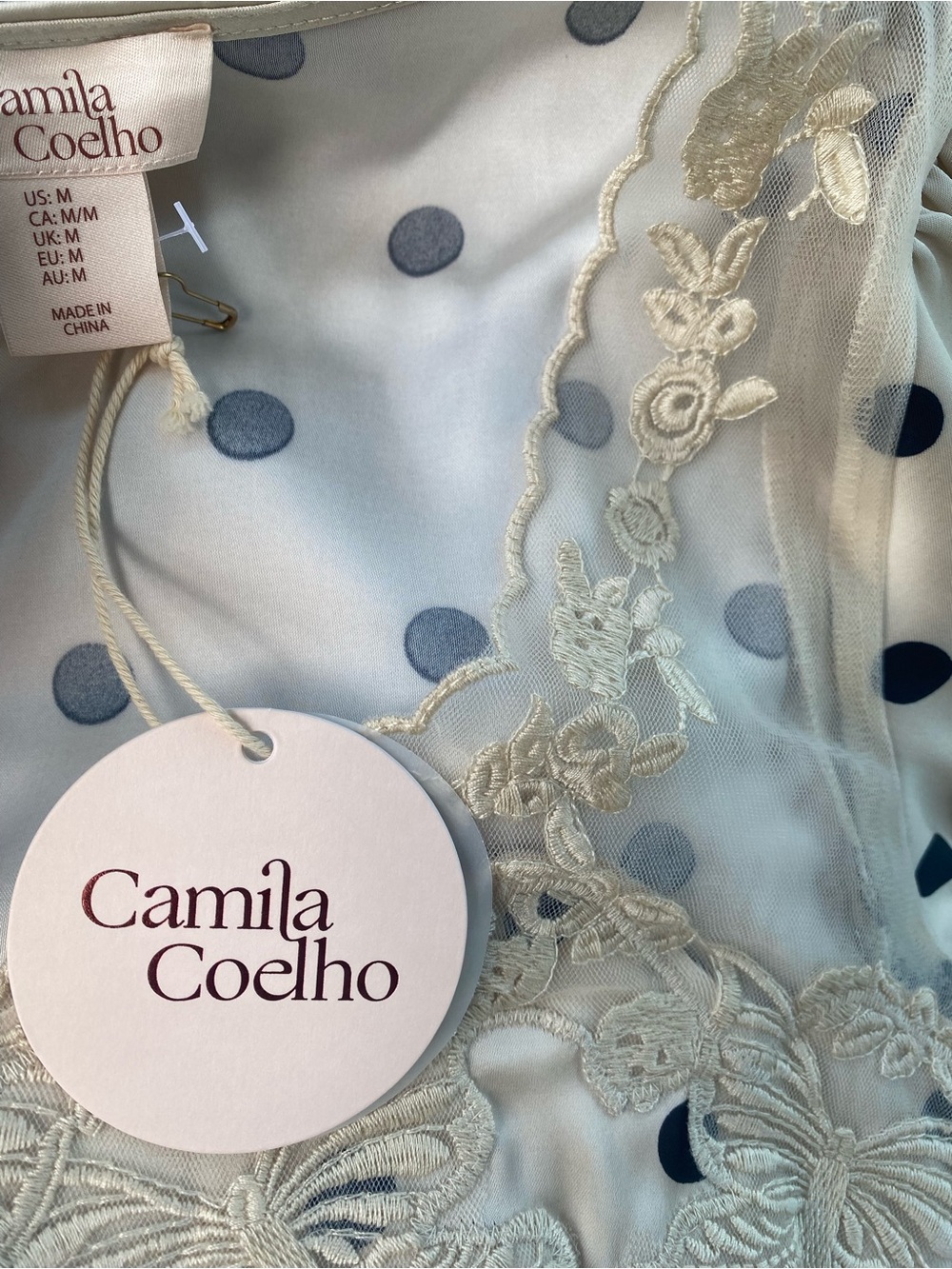 Camila Coelho Cream Satin Polka Dot and lace dress - Picture 5 of 6